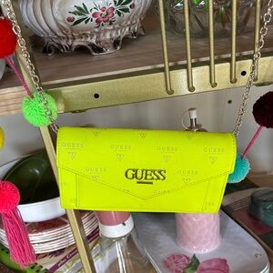 GUESS Neon Yellow Logo Chain Crossbody Wallet